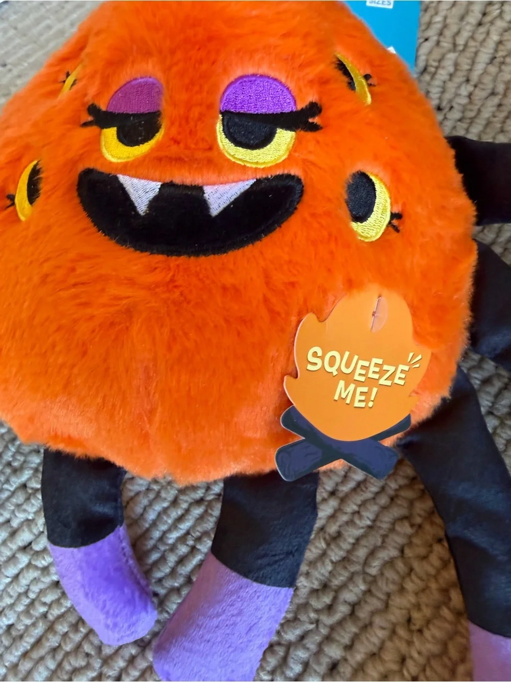 Bark Orange & Purple Plush Spider Squeaky Dog Toy - All sizes